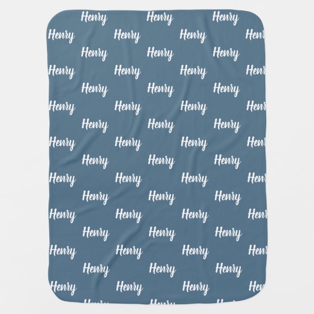 Modern Blue Baby Boy Personalized Name Custom Baby Blanket (Front)