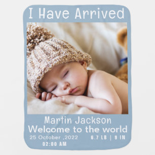 Modern Blue Baby Boy Photo Birth Announcement Baby Blanket