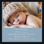 Modern Blue Baby Boy Photo Birth Announcement  Poster<br><div class="desc">Retro script Baby's First Christmas photo Ceramic Ornament</div>