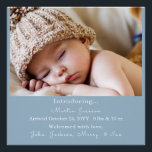 Modern Blue Baby Boy Photo Birth Announcement  Poster<br><div class="desc">Retro script Baby's First Christmas photo Ceramic Ornament</div>