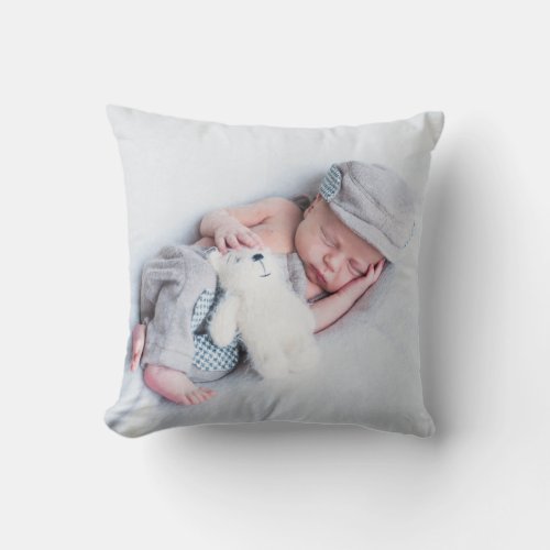 Modern Blue Baby Boy Photo Monogram Throw Pillow