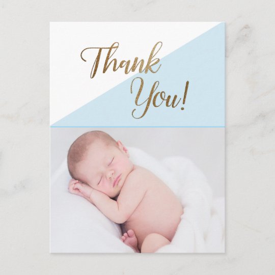 Modern Blue Baby Boy Photo Thank You Postcard | Zazzle.com