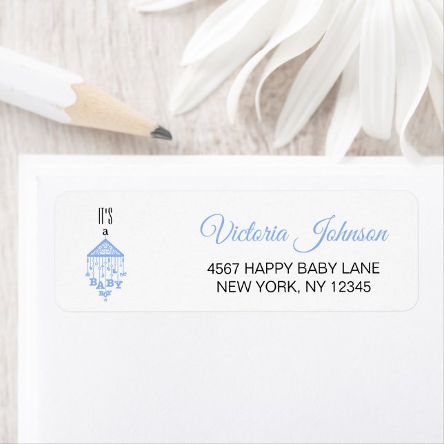 Modern Blue Baby Boy Shower Address Label (Insitu)