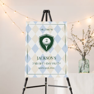 Modern Blue Baby Boys Golf 2nd Birthday Welcome Foam Board