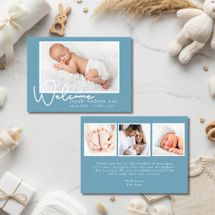 Modern Blue Baby Photo Birth Announcement
