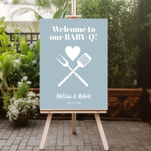 Modern Blue BABY_Q BBQ Baby Shower Welcome Sign
