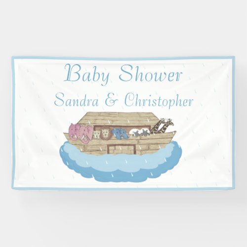 Modern Blue Baby Shower Boy Noahs Ark Elephant Banner