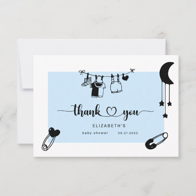 modern blue baby shower thank you card (Front)