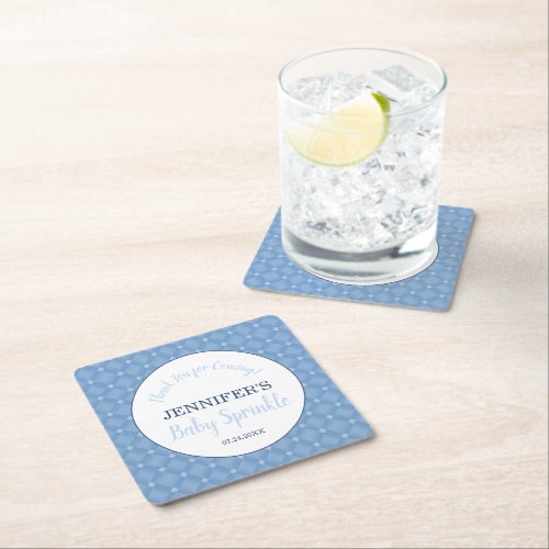 Modern Blue Baby Sprinkle Party Thank You  Square Paper Coaster