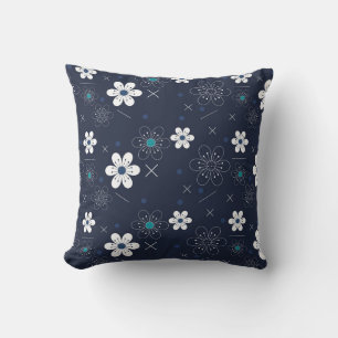 Modern Blue Background Abstract Seamless Floral Throw Pillow