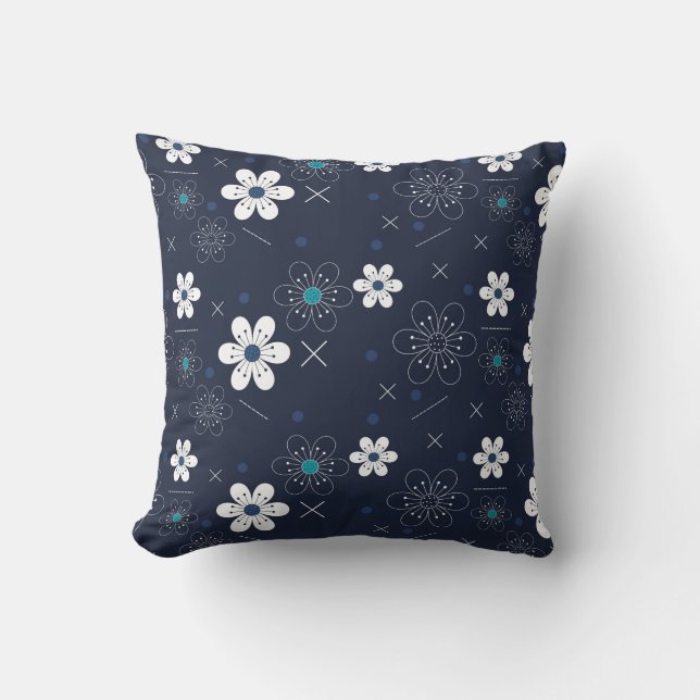 Modern Blue Background Abstract Seamless Floral Throw Pillow (Front)