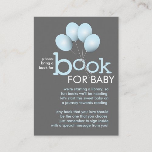 Modern Blue Balloon Baby Shower Book Insert Card