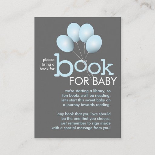 Customizable Modern Blue Balloon Baby Shower Book Insert Card Business Cards