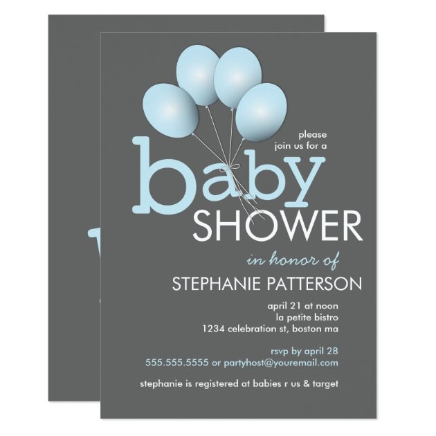 Modern Blue Balloon Boy Baby Shower Invitation