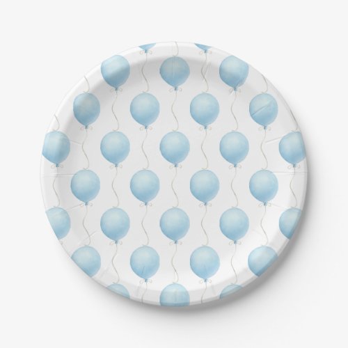 Modern Blue Balloon Boy Baby Shower Paper Plates