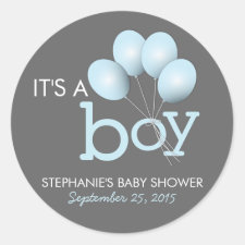 Modern Blue Balloon Boy Baby Shower Sticker