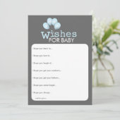 Modern Blue Balloon Boy Baby Shower Wishes Card (Standing Front)
