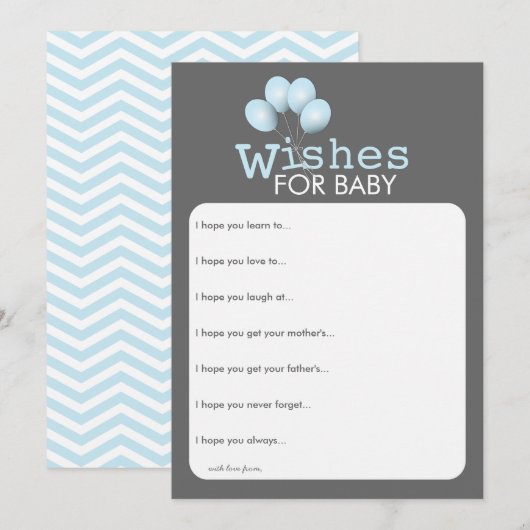 Modern Blue Balloon Boy Baby Shower Wishes Card (Front/Back)