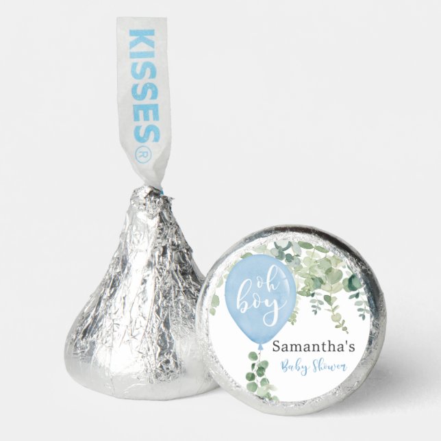 Modern blue balloon eucalyptus greenery hershey®'s kisses® (Front)