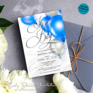 Modern Blue Balloons Boy Baby Shower Invitation