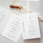 Modern Blue Bar Mitzvah Folded Program Booklet<br><div class="desc">Mazel tov on this special occasion! Make your son's Bar Mitzvah ceremony special with this minimalist typography blue and white folded program with family monogram inital. It includes a place for a ceremony details, a timeline of events, guide definitions, synagogue etiquette, in loving memory, and a thank you message. NOTE:...</div>