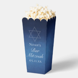 Modern Blue Bar Mitzvah Party Popcorn Favor Boxes
