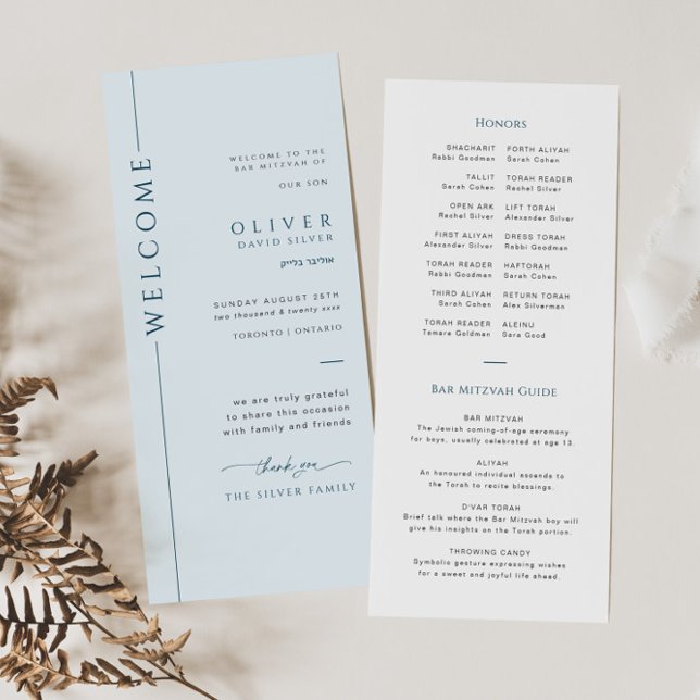Modern Blue Bar Mitzvah Program Card (Creator Uploaded)