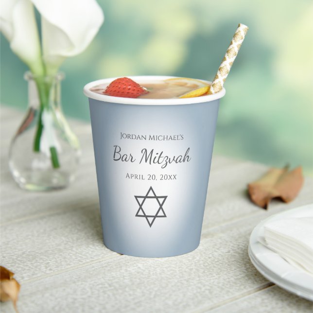 Modern Blue Bar Mitzvah Simple Star of David  Paper Cups (Insitu)