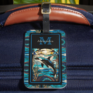 Modern Blue Beach Life Orca Whale in the ocean Luggage Tag