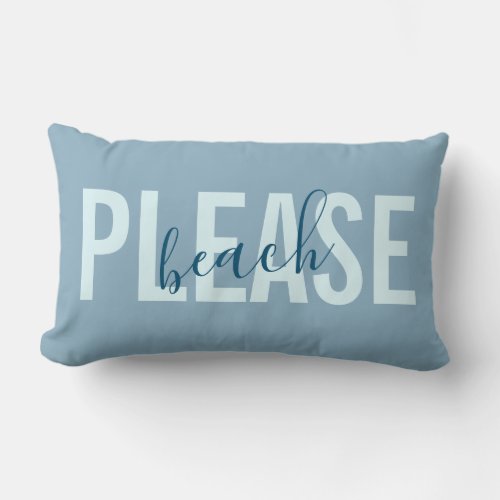 Modern blue beach please lumbar pillow