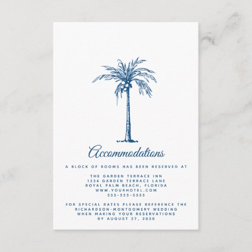Modern Blue Beach Wedding Accommodations Enclosure Card