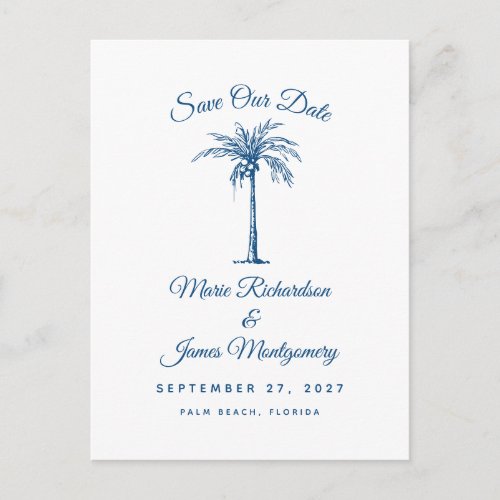 Modern Blue Beach Wedding Save the Date Announcement Postcard