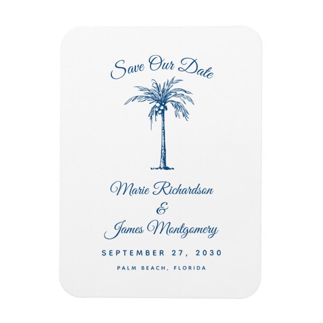 Modern Blue Beach Wedding Save the Date Magnet (Vertical)