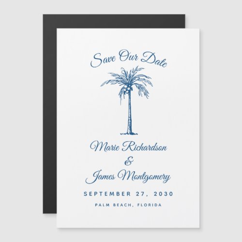Modern Blue Beach Wedding Save the Date Magnetic Invitation