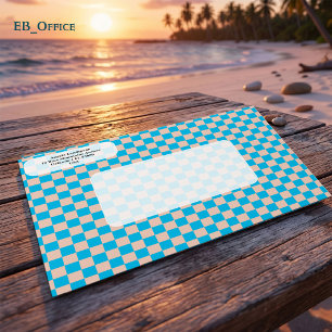Modern Blue & Beige Checkered  Return Address  Envelope