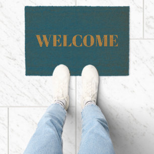 Modern Blue &Beige Welcome Personalized Coir Mat