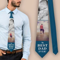 Modern Blue Best Dad Ever Father`s Day 2 Photos Neck Tie