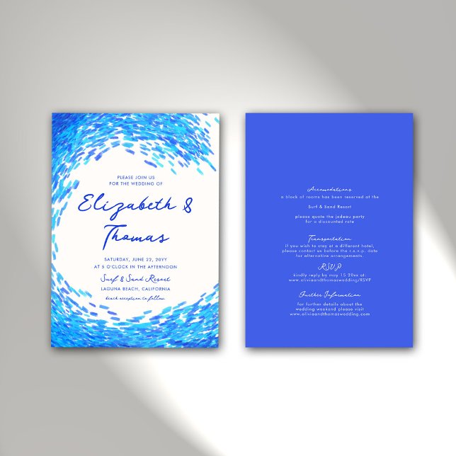 Modern Blue Big Surfer Wave Beach All One Wedding Invitation (Creator Uploaded)