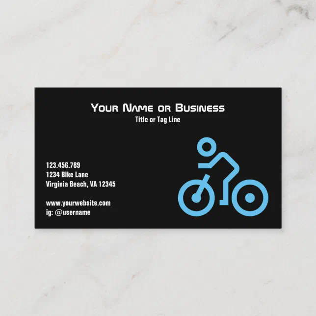 Modern Blue Bike Symbol on Black Bicycle Cyclist Business Card | Zazzle