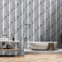 Modern Blue Birch Trees and Red Cardinal Birds