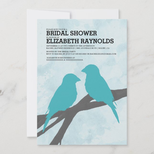 Modern Blue Bird Bridal Shower Invitations (Front)