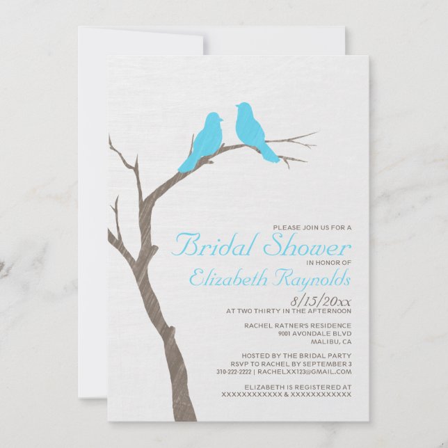 Modern Blue Birds Bridal Shower Invitations (Front)