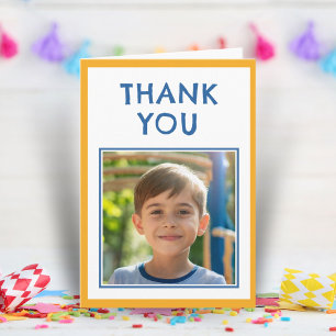 Modern Blue Birthday Kids Photo Thank You Card