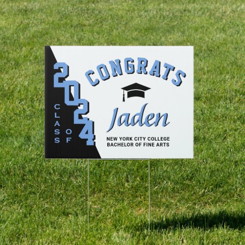 Modern Blue Black 2024 Graduation Banner Yard Sign
