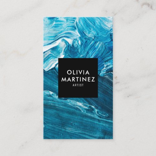 Modern blue black abstract art minimalist artist business card