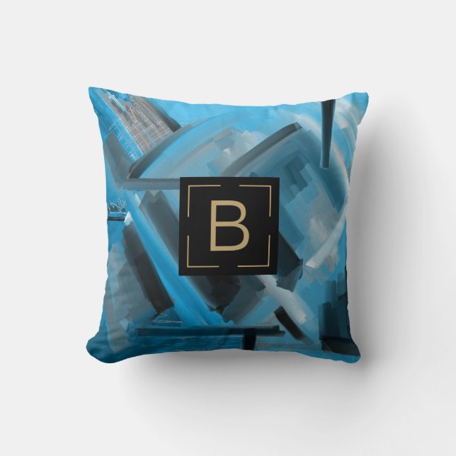 Modern Blue Black Abstract Art Shapes Throw Pillow (Front)