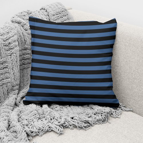 Modern Blue Black Bold Striped Pattern Throw Pillow