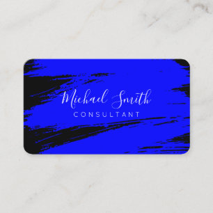 Modern Blue Black Brush Stroke Paint Business Card