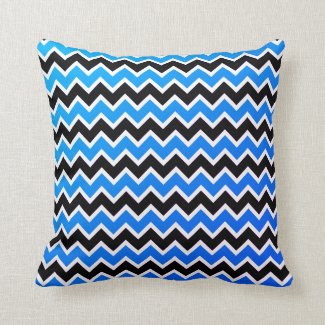 Modern Blue Black Chevron Pattern Throw Pillow