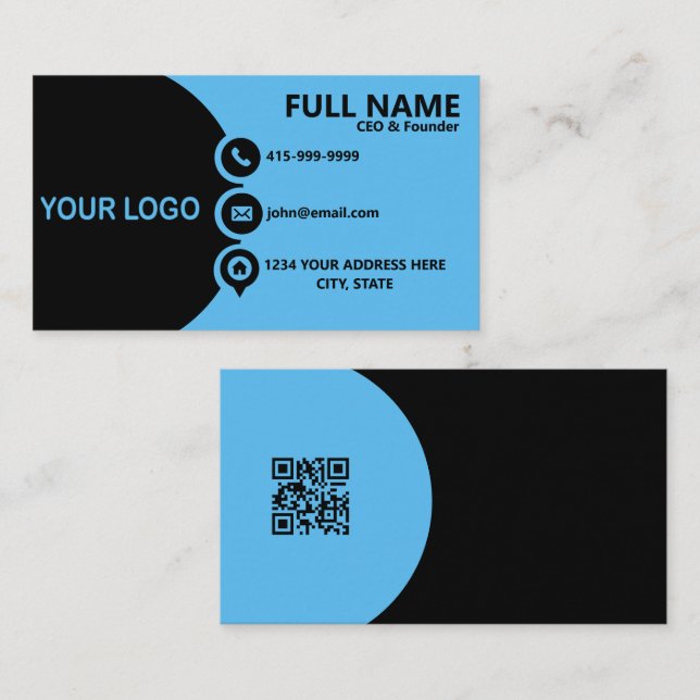 Modern blue Black Corporate QR Code Business Card (Front/Back)